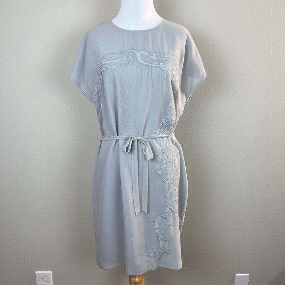 Armani Exchange Dress 10 Gray‎ Embroidered Belted Short Dolman Sleeve Mesh Lined - Picture 12 of 12